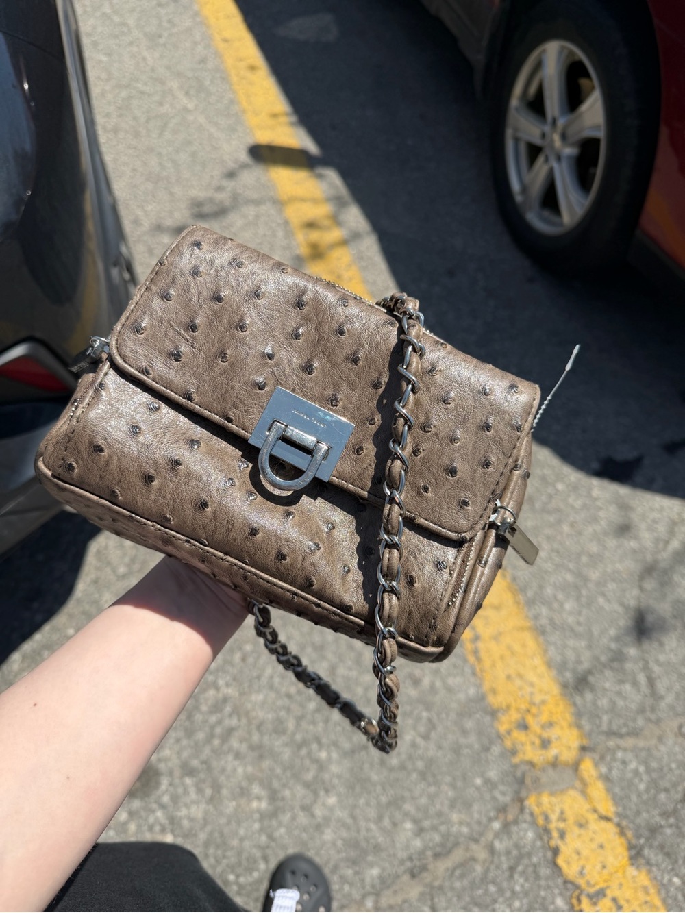 Ivanka Trump Ostrich Print Chain Shoulder Bag